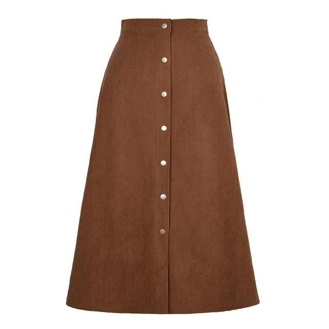 Falda midi de cintura alta, falda elástica vintage de corte A, falda de pana