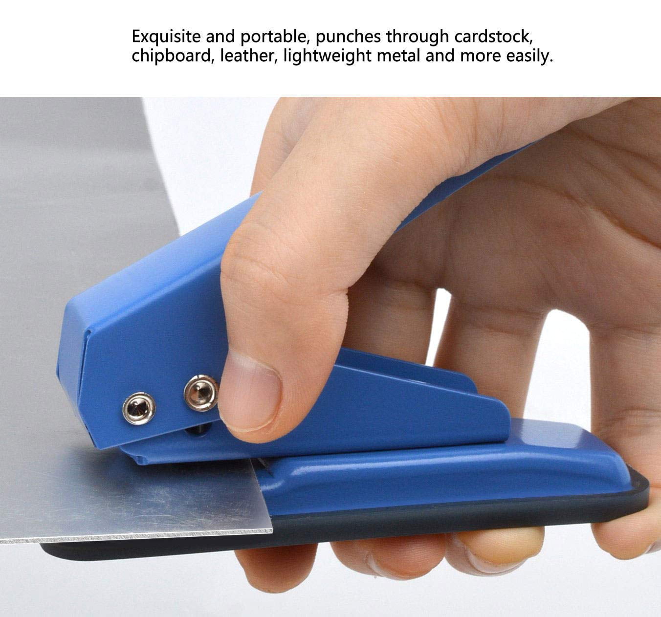 Art Project Chipboard Blue Single Handheld 1/4 Inches Hole Puncher 20 Sheet Punch Capacity Metal Hole Punch with Skid-Resistant Base for Paper 