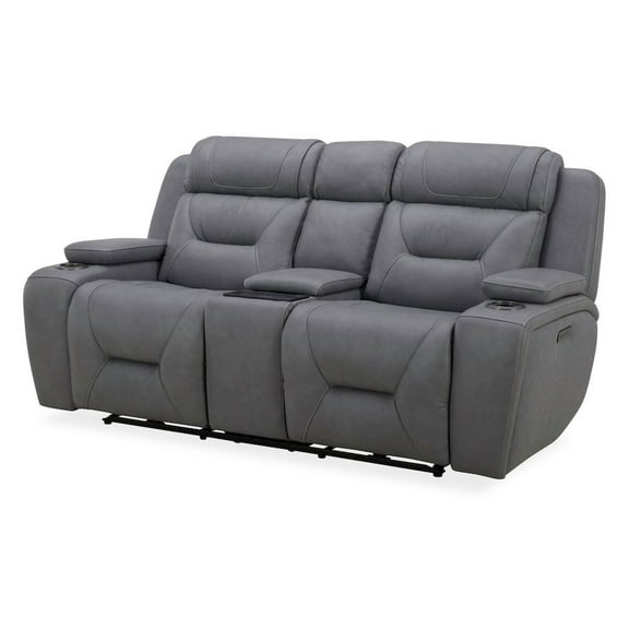 Liberty Furniture Power Recline Loveseat with Console, Charging Ports - Aline Blue Gray Leather