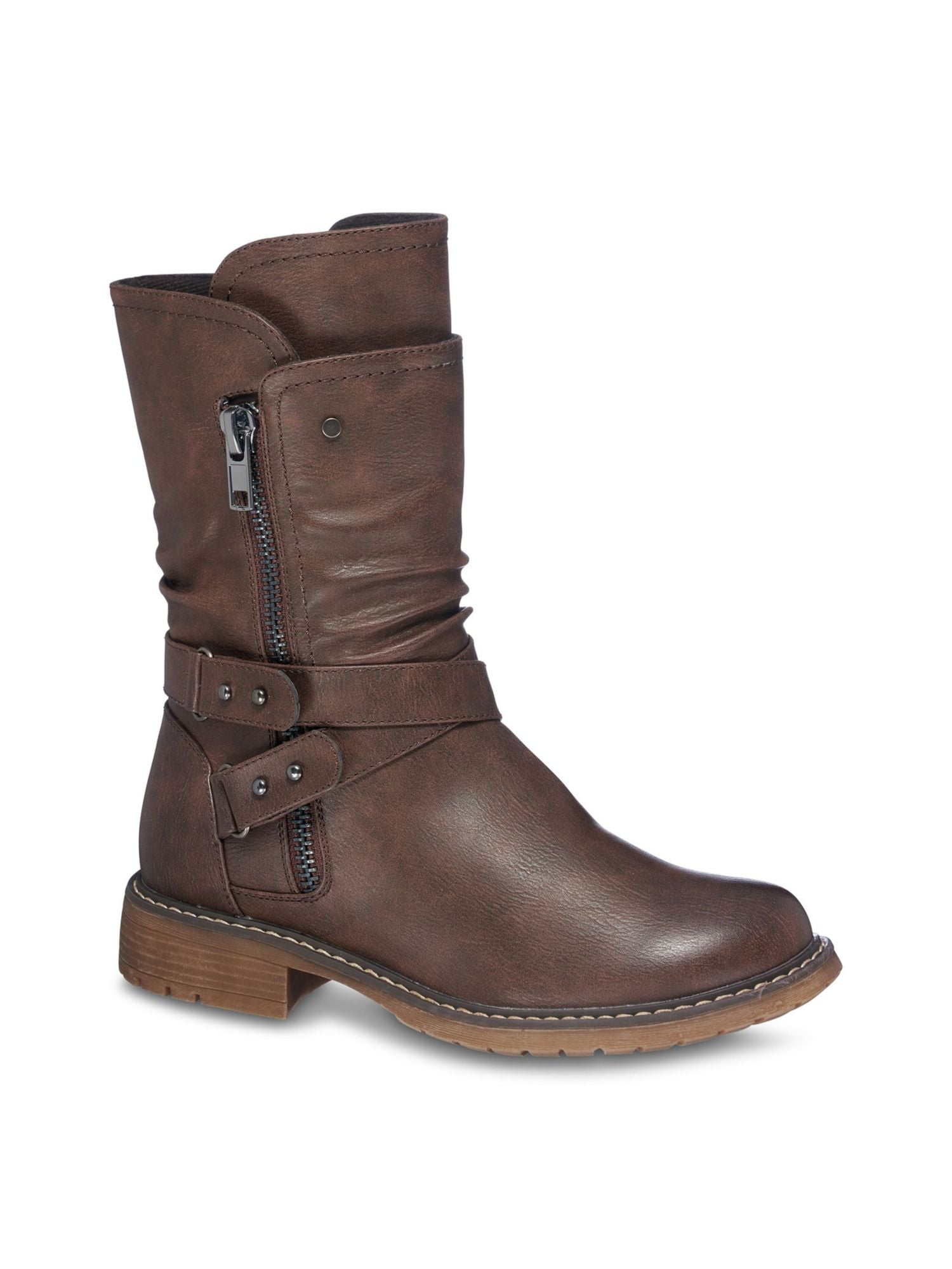 G.C. SHOES Womens Brown Studded Ankle Strap Brandy Round Toe Dress