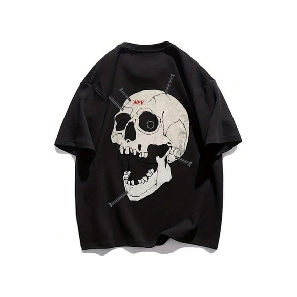 Summer Fashion Heavyweight Retro Men'S Skull Head 100% Cotton Printed Round Neck High Quality Casual Fitness Street T-shirt