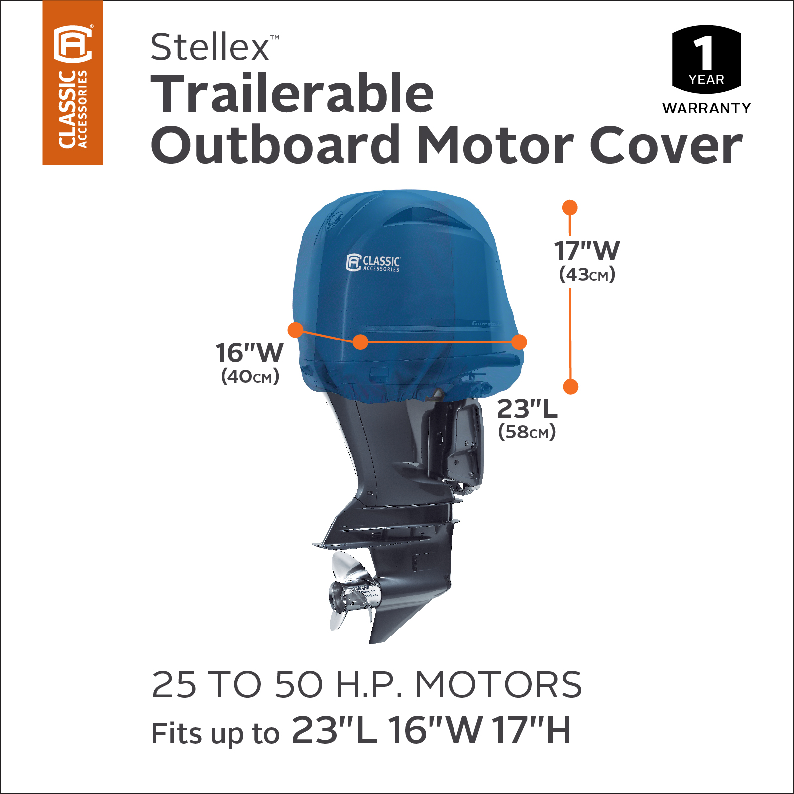 Classic Accessories Stellex™ Trailerable Outboard Motor Cover, 25-50 H.P. Motors - image 2 of 5