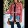 thumbnail image 4 of Chaqueta Vaquera de Larga con Solapa Holgada y Parches para Mujer, Estilo Retro con Borde Sin Rematar, de Medio. Rosa XL, 4 of 6