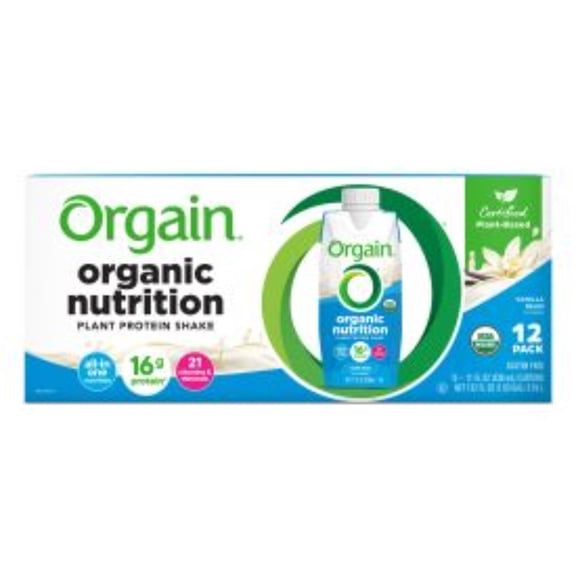 Orgain Organic Nutrition Vegan Protein Shake, Plant Based, Vanilla Bean 11oz, 12ct