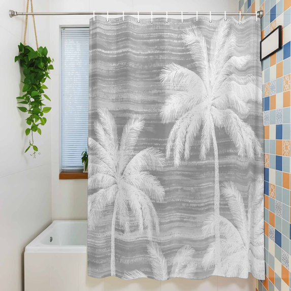 Shower Curtains for Bathroom-72"x72",Tropical Palm Tree White Silhouette Waterproof Bath Curtain Grommet Shower Curtain Set with Hooks