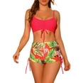 thumbnail image 1 of Conjuntos de bikini con tirantes para mujer, 2 piezas, estampado tropical, pantalones cortos de cintura alta, trajes de baño, talla X pequeña, rojo, 1 of 5