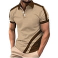 thumbnail image 2 of Wavsuf Mens polo Shirt for Men Summer polo T-Shirt Round Neck Stripe T-Shirt Khaki Size XL, 2 of 4