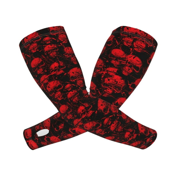 Balery Red Skulls Mangas Refrescantes para Brazos para Hombre y Mujer – Transpirables y Absorbentes de Humedad para Mujeres, Hombres y Niños