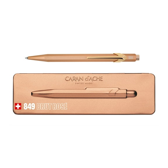 Caran d'Ache 849 Brut Rose Ballpoint Pen, Slim Pack, Medium Point, 0.7 mm, Blue Ink