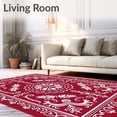 thumbnail image 2 of ODIKA 3'x5' Machine Washable Non-Slip Area Rug, Elegant Snowflake Damask Traditional Decorative Festive High Traffic Rug, Red, 506808, 2 of 7