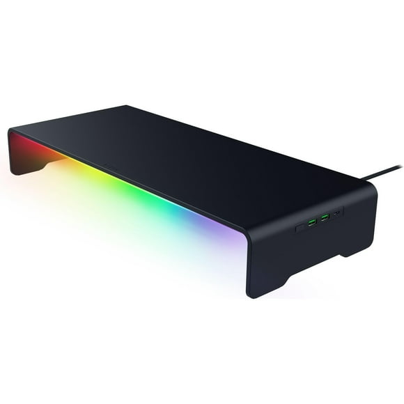 Razer Monitor Stand Chroma: 4 Port Hub - USB A 3.2, USB C 3.2, HDMI 2.0 - Ergonomic Height - Durable Aluminum Supports Up to 44 lbs - Organize Storage Shelf - Remappable