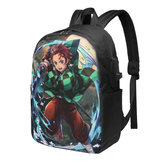 Demon Slayer Tanjiro Kamado Backpack For Men Women Teen , Water Resistant Casual Daypack Fits Laptop With Usb Charging Port,17 In Bookbag For Travel,Hiking,Gift