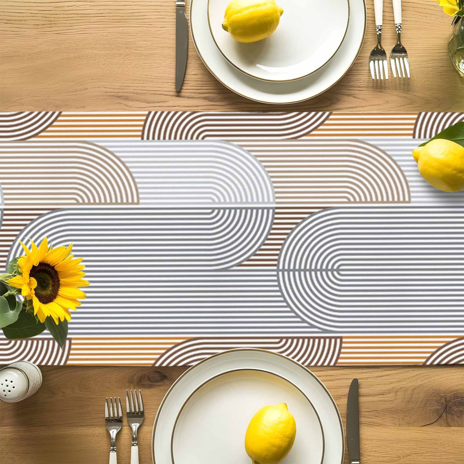 Grey Stripes Abstract Geometric Table Runner 90 Inches Long, Gradient Lines Seamless Table Runners Tabletop Scarf Kitchen Dining Tables Decoration for Home Party Indoor Outdoor