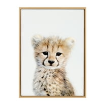 Kate and Laurel Sylvie Baby Cheetah Animal Print Portrait Framed Canvas Wall Art by Amy Peterson, 23x33 Natural
