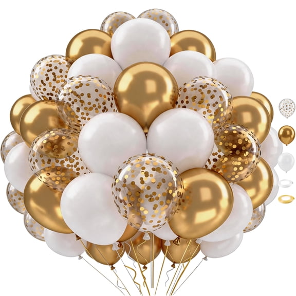 50 pcs 12 inch White and Metallic Gold Balloons Set for Birthday Engagement Wedding Anniversary Party Decorations
