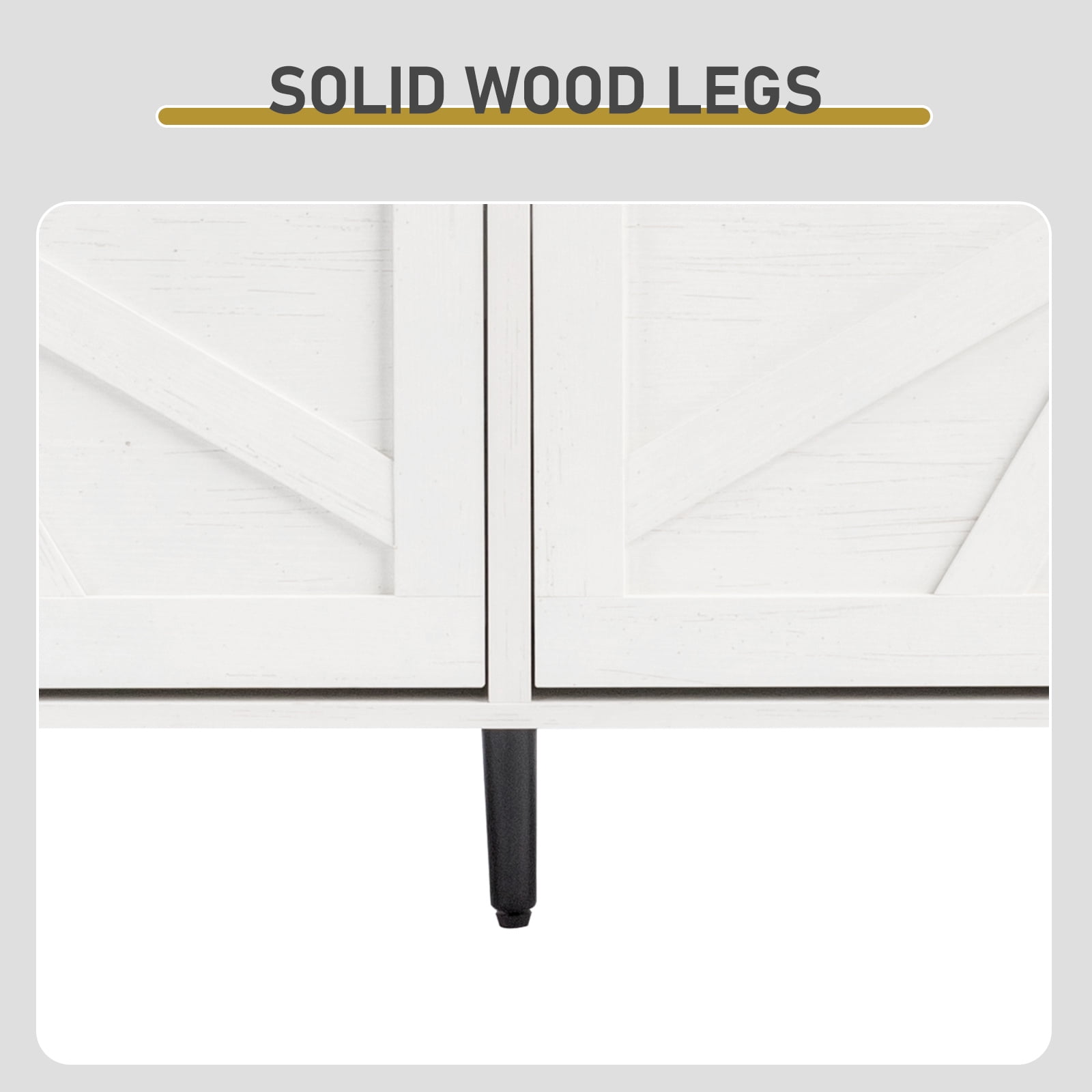 AsterOutdoor Barn Door Shoe Cabinet 4 Flip Top Compartments Triple Amine Laminated Particle Board Solid Wood Legs, Rustic White