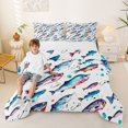 thumbnail image 2 of Feelyou Ink Splash Fish Queen Comforter Set for Kids Boys Girls, Hook Ocean Animal Bedding Comforter Set, White Blue, Reversible, 3pcs, 2 of 6