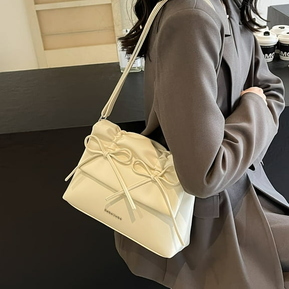 JUYGO Y2K Chic Bowknot Shoulder Bag - Stylish Ruched Crossbody Purse with Elegant Faux Leather Flap, Trendy Womens Accessory for Daily Use, Perfect for Work, School, or Casual Outings