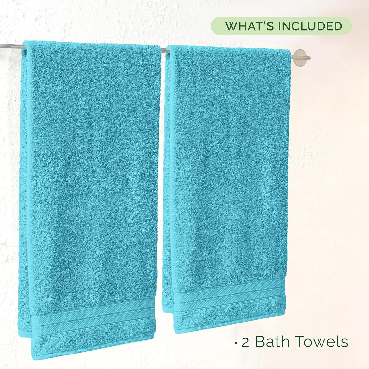 Elegant Comfort Turkish Popcorn Cotton Bath Towel Set, 27 x 54 Inches, 2-Pack, Hotel-Quality, Soft, Durable, Quick-Dry, Highly Absorbent Aqua