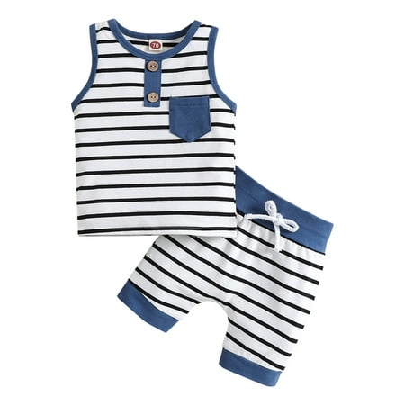 

Summer Outfit Girls Size 6 Baby Unisex Cotton Spring Summer Striped Sleeveless Shorts Vest Set Outfits Clothes