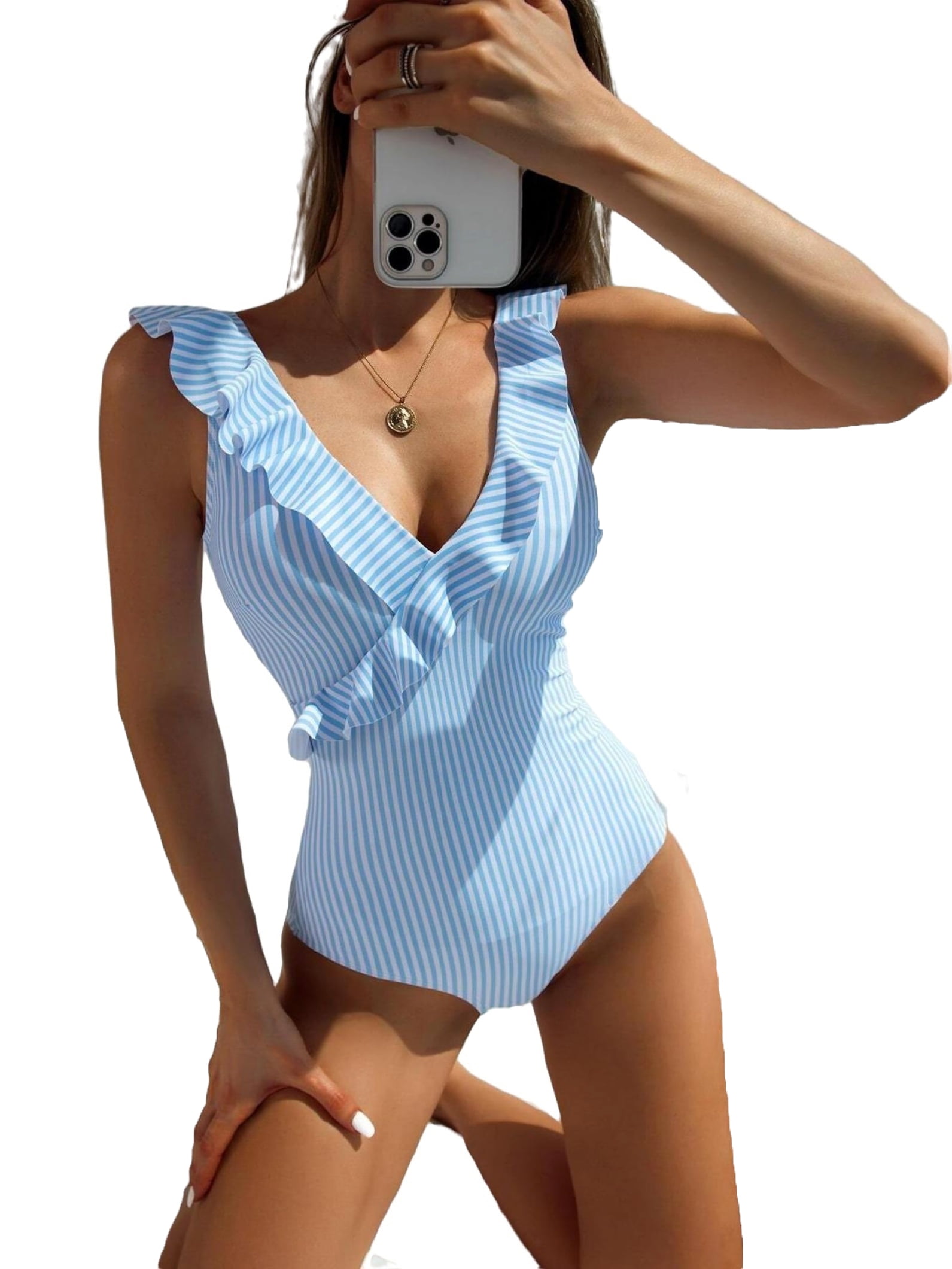 v neck pinstripe onepiece ファッション