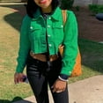 thumbnail image 2 of Dasayo Women's Coat Cropped Cotton Green Collared Button Down Coats Women Jacket S, 2 of 5