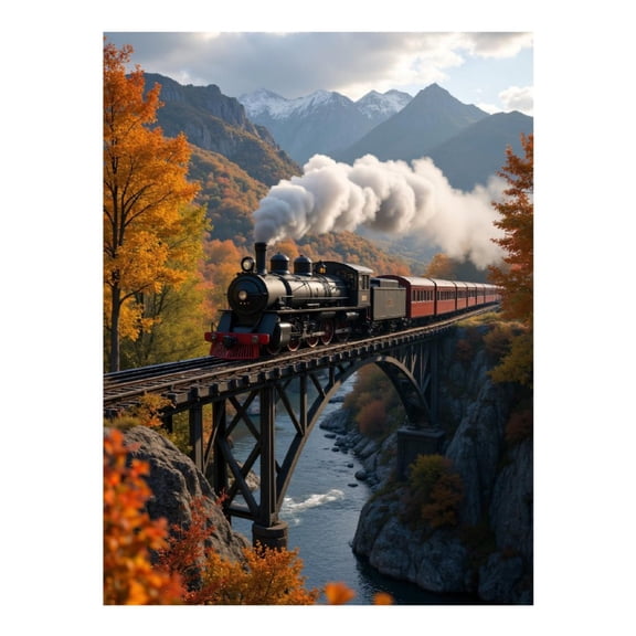 Diamond Art Kit for Adults, Steam Train Autumn Bridge Landscape Diamond Painting for Adults Beginners, DIY Diamond Art Painting Kits, 5D Diamond Painting Crafts for Home Decor 12x16 Frameless