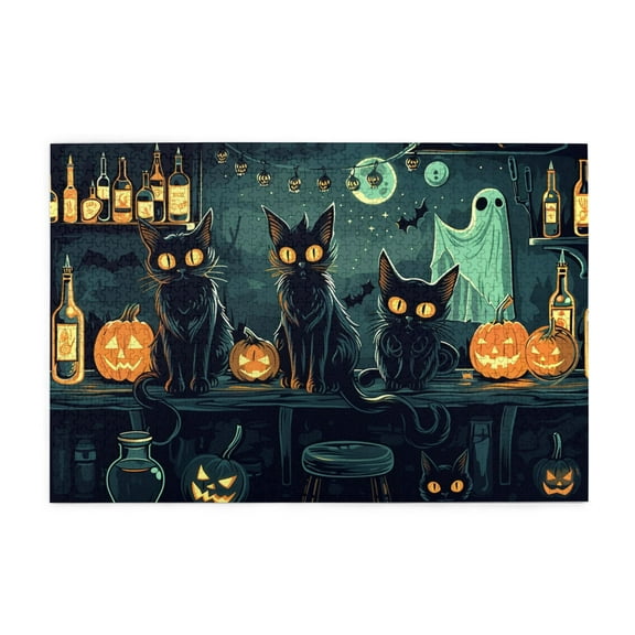 1000 PCS 1000 Piece Wooden Puzzle The Black Cat In The Tavern,Unique Artwork For Adults,Classic Holiday Gifts,Fun Black Cat Puzzle,For Cat Lovers Gift,Great For Relaxation & Display For Puzzle Lovers