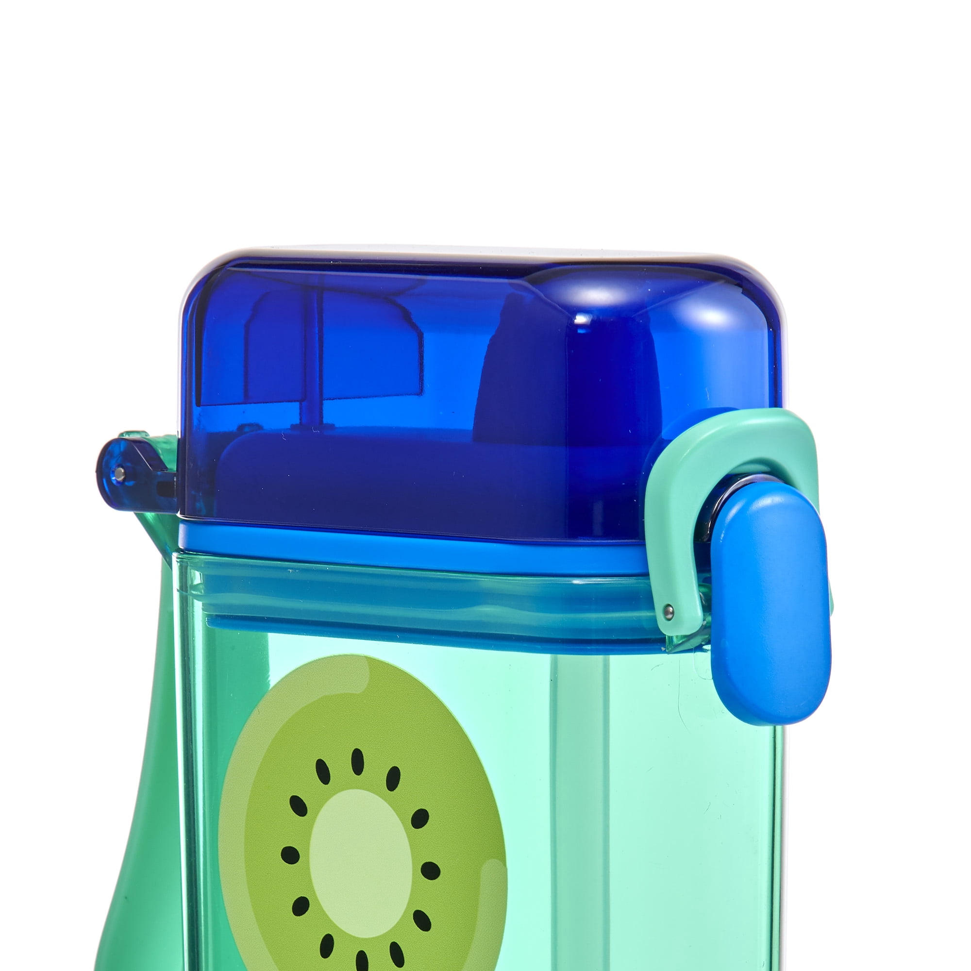 Mainstays 14oz Plastic Water Bottle with Flip Top Lid and Sipper Straw, Green Kiwi Fruit