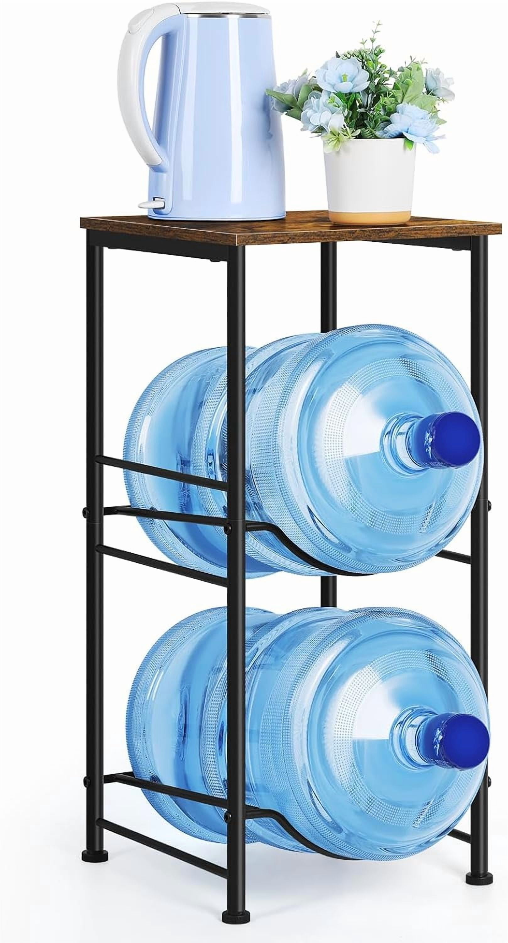 Water Bottle Holder Organizer 5 Gallon Water Jug Holder with Top Shelves 2 Tier Water Cooler Jug Storage Rack Heavy Duty Water Dispenser Stand for 5 Gallon Bottle Kitchen Office Living Room Black