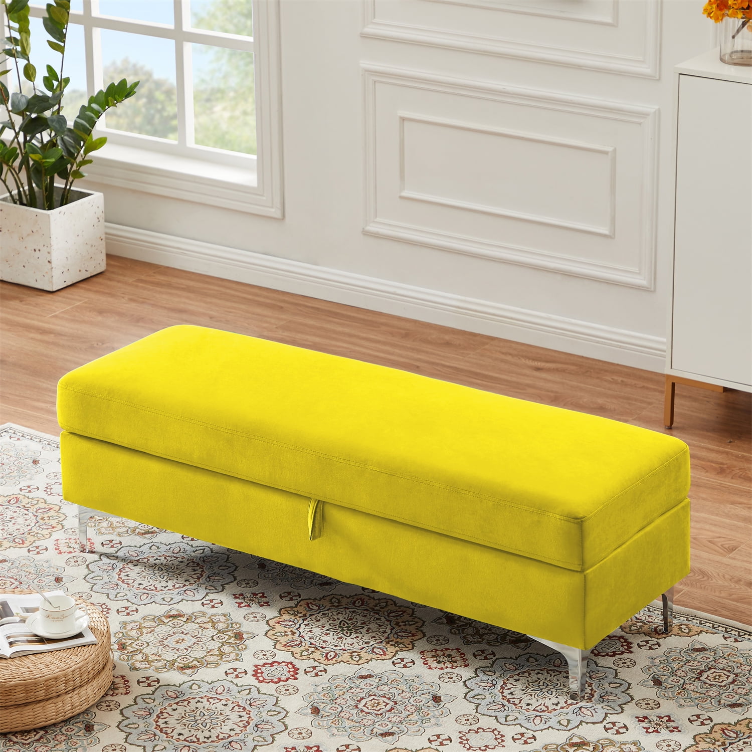 Details about   Luxury Mustard/Gold Metal Storage Trunk Ottoman Chest Bench Bedroom Living Room 