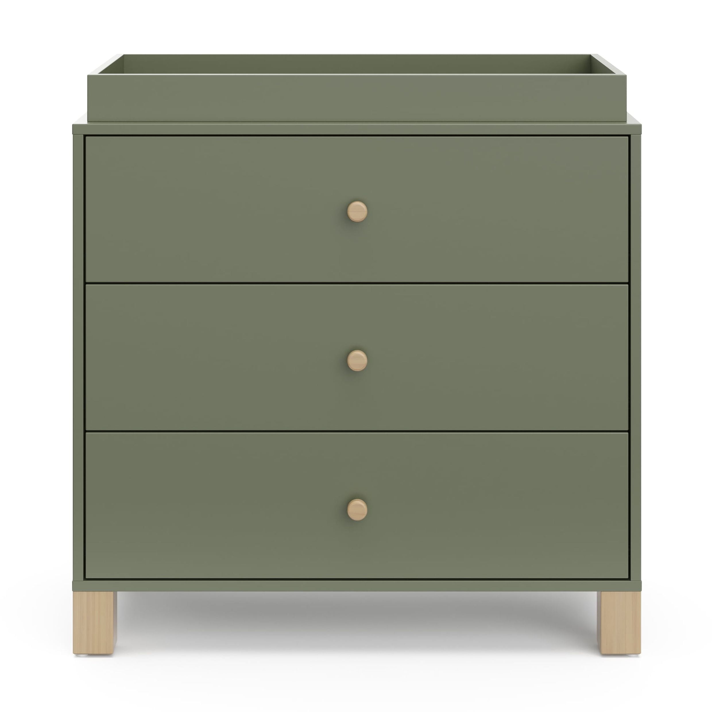 Storkcraft California 3 Drawer Dresser with Infant Changing Topper, Olive with Driftwood