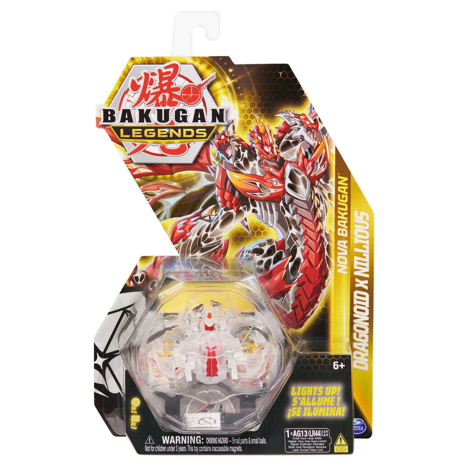Bakugan Legends, Nova Dragonoid X Nillious (Clear), Light Up Bakugan Action Figures, 1 Character Card and Metal Gate Card, Kids Toys for Boys Ages 6 and Up