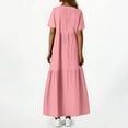 thumbnail image 5 of LNWUY Women Summer Dresses V-Neck Maxi Dress Tiered Silhouette with Flutter Sleeve Backless Elastic Waist Flowy Dress Pink S, 5 of 7