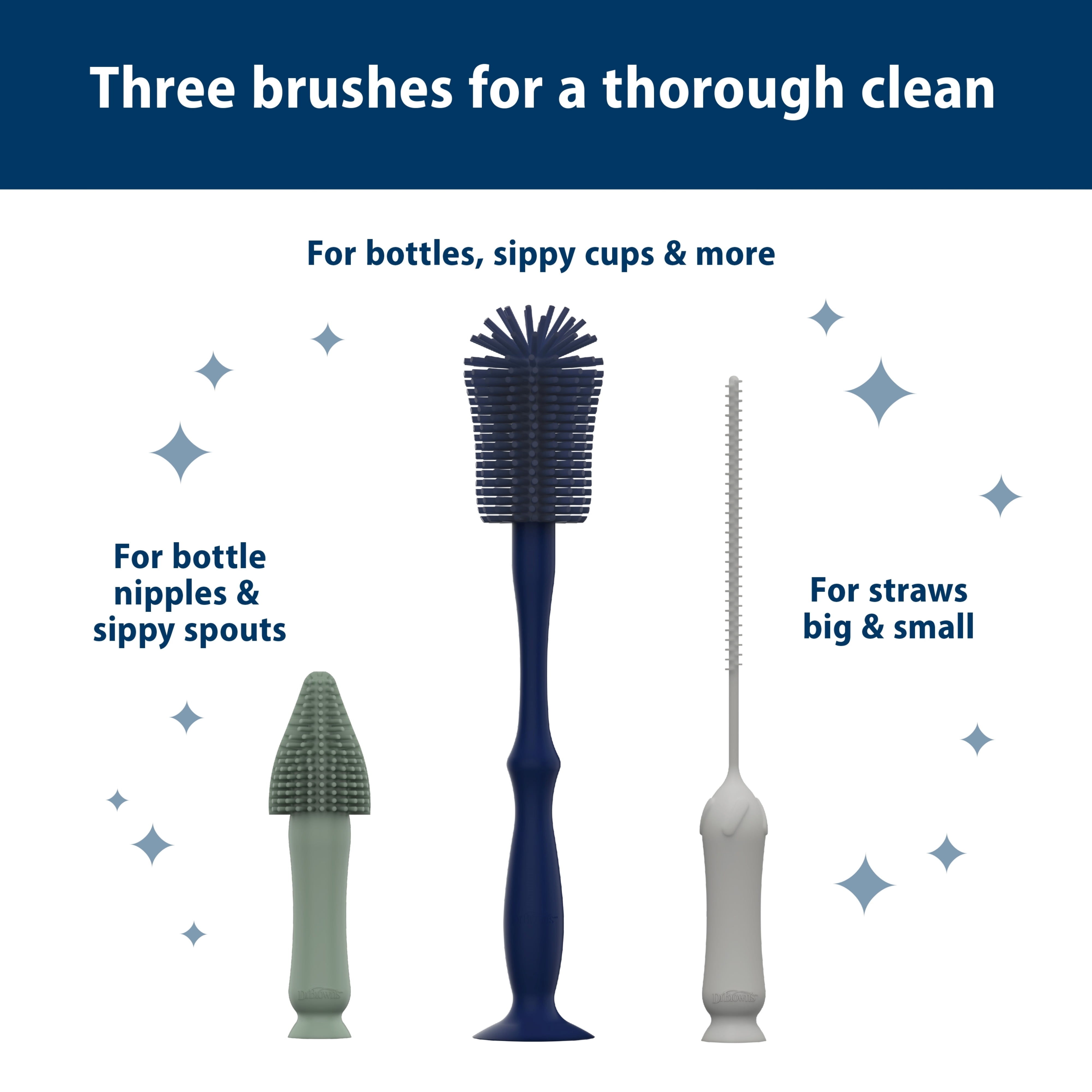Dr. Brown's Silicone Cleaning Brush Set with Bottle, Spout, and Straw Brushes, BPA Free, 3 Pack