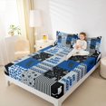 thumbnail image 3 of Manfei Blue Patchwork Stripes Full Size Sheets for Teen, Modern Ice Hockey Bed Sheets, Sports Game Sheet Sets, Breathable Home Decor, 4 Pieces, 3 of 6