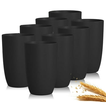 8Pcs Reusable Wheat Straw Cups,Unbreakable Tumbler Cups,Reusable Plastic Drinking Cups,Winter Hot Drink Cups,Cold Drink Cups,Black Tumbler Cups,for Home Party Picnic Tea Coffee Milk 12oz