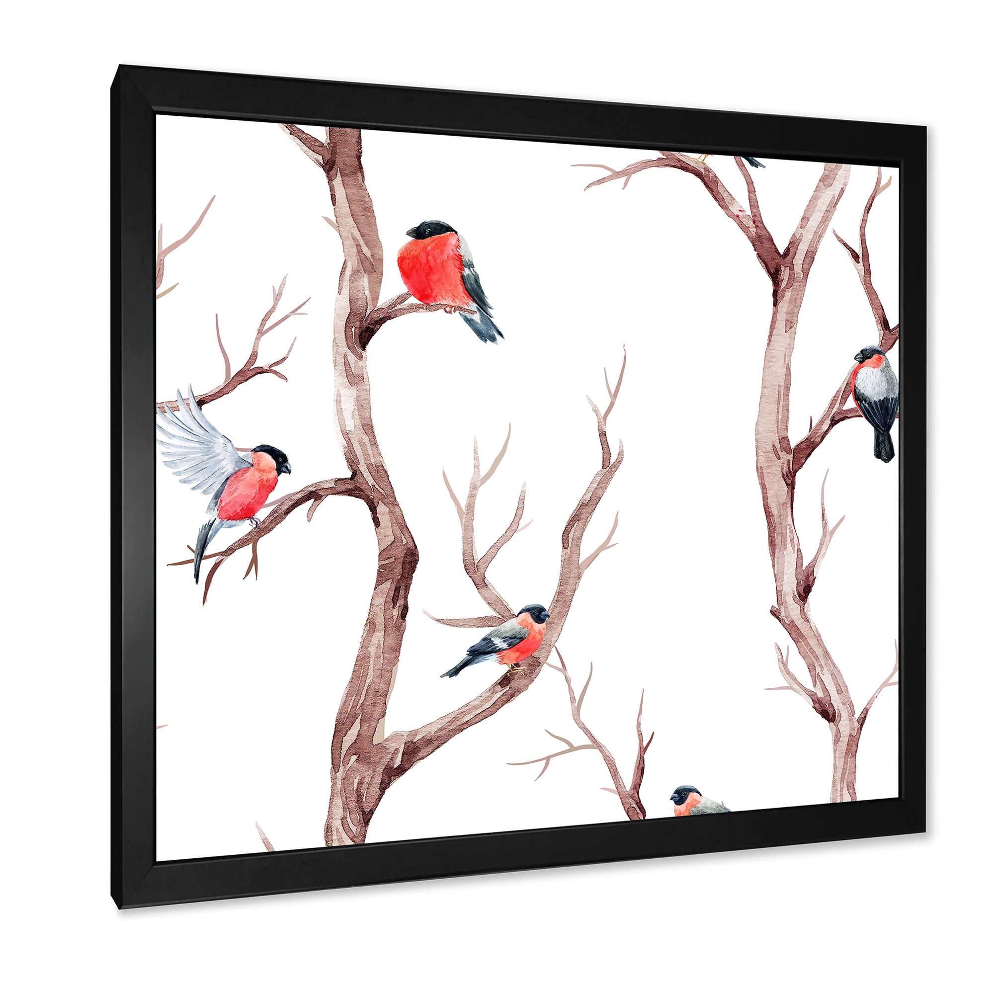 Designart 'Little Birds Sitting On The Tree Branches III' Traditional Framed Art Print