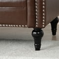 thumbnail image 6 of 82.5 Inch 3 Seater Sofa, Square Arm Couch with Tufted Back and Wood Legs, PU Upholstered Sofa with Removable Cushion and Nailhead Trim for Small Spaces, Living Room, Bedroom, Dark Brown, 6 of 7