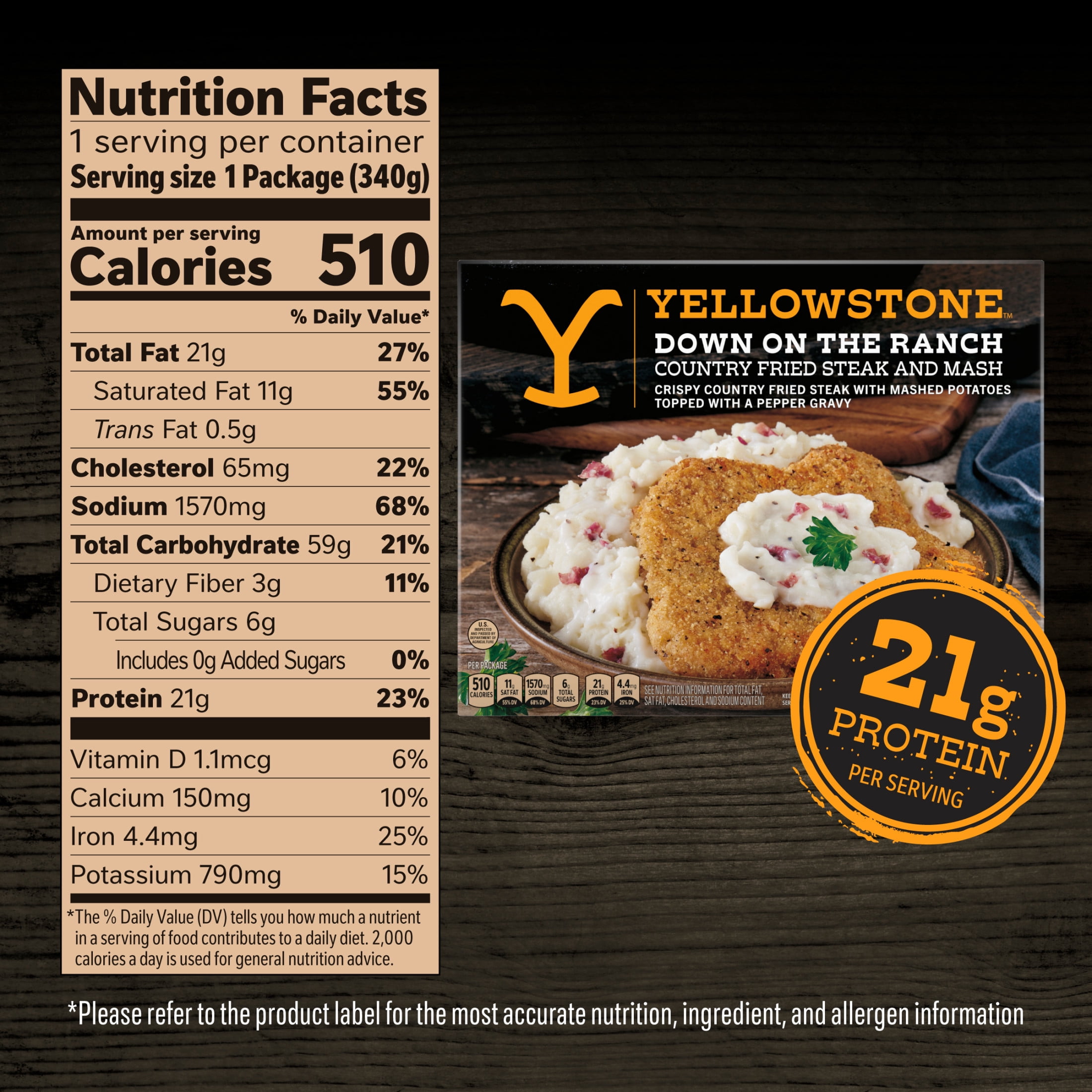 Yellowstone Country Fried Steak and Mash, Steak Dinner, Meals for One, Frozen Dinner 12 oz