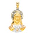 thumbnail image 1 of 14k Tri-tone Gold Diamond-cut Sacred Heart Jesus Pendant, 1 of 1