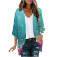 thumbnail image 3 of Feancey Cardigans for Women Floral Print 3/4 Sleeve Kimono Cardigan Lightweight Open Front Chiffon Blouse Tops Summer Casual Duster Jackets Sales Today Clearance! Multicolor XXL, 3 of 6