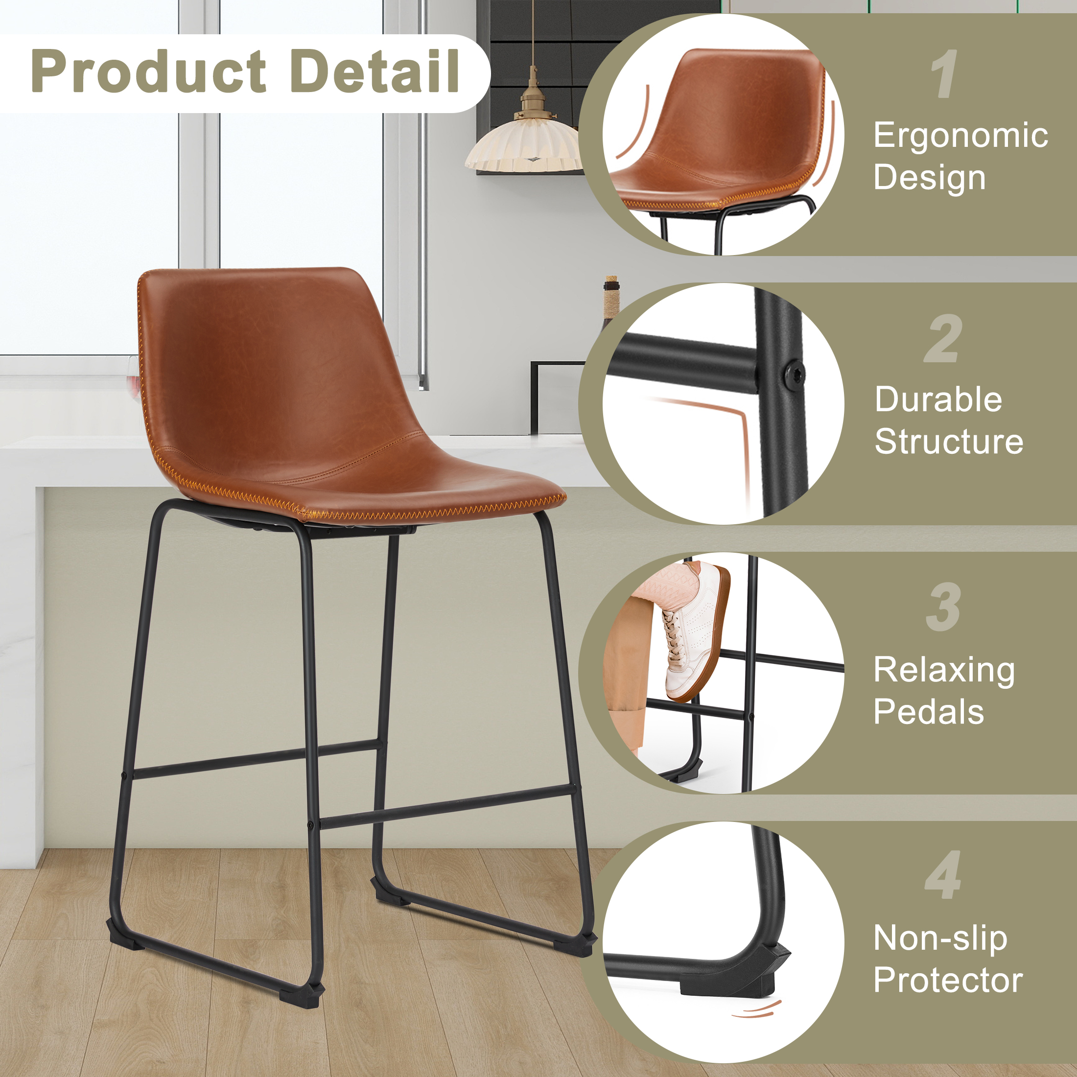 Concetta Counter Height Bar Stools, Set of 2, Brown photo 2