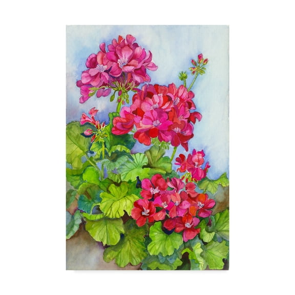 Trademark Fine Art 'Bold Blue Sky Bright Geraniums' Canvas Art by Joanne Porter