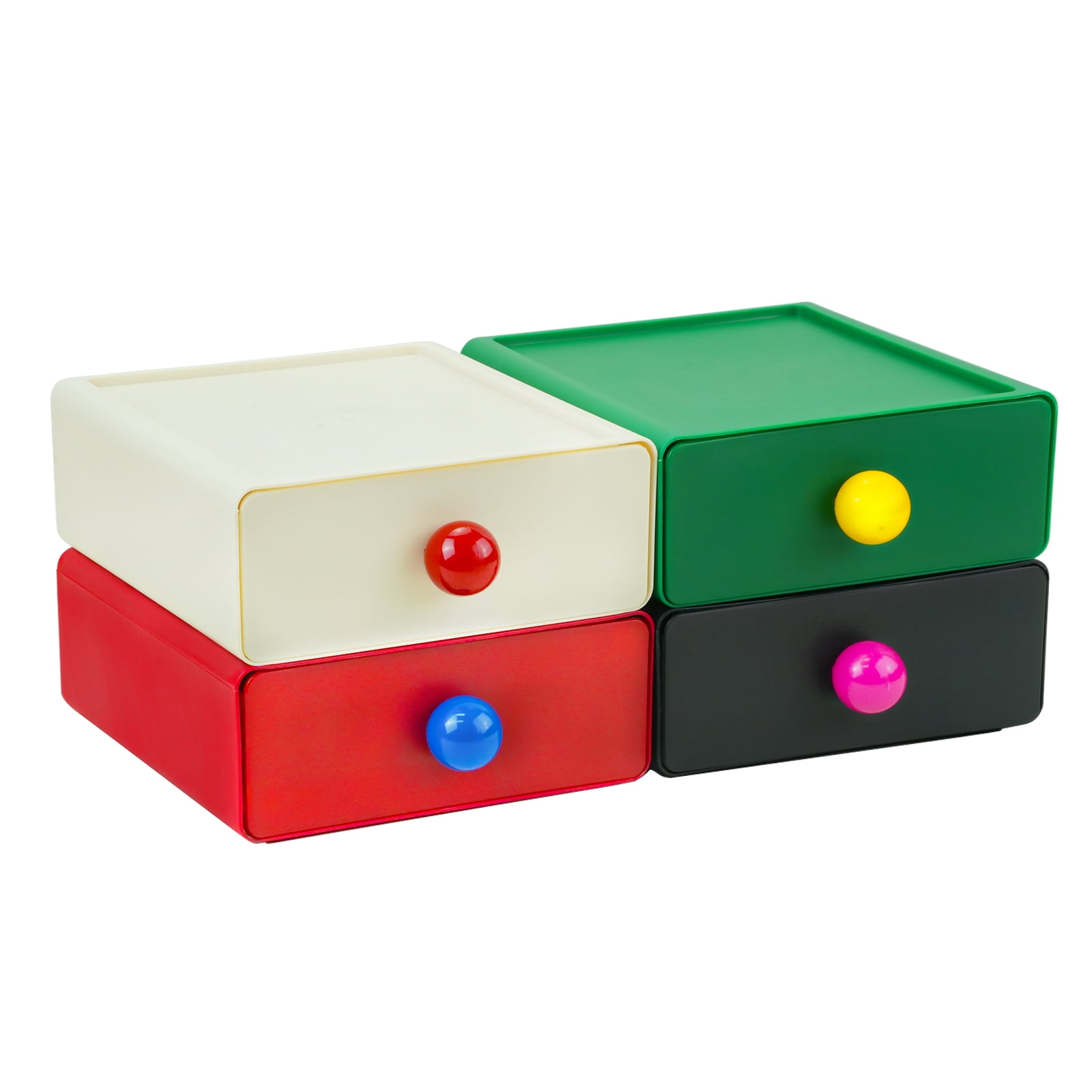 4Pcs Colorful Desk Organizer, Stackable Desktop Storage Box with Drawer, Large Desk Drawer Organizer with Cute Handle, Plastic Makeup Storage Drawer, Desk Organizer and Accessories for Home Office