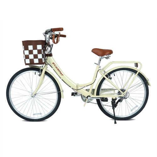 Raistyw 26 inch Folding City Bike with 7 Speeds & Commuter-Ready Accessories Detachable Basket & Cup Holder, Steel Frame, Alloy Rims, V-Brakes Comfortable Ride for Urban Men & Women, Yellow