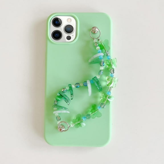 Compatible with iPhone 13 Pro Max Candy Color Chain Case Bracelet Wrist Strap Cute Pretty Luxury Soft Silicone Ultra Slim Shockproof Protective Cover for Girly Women Green