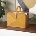 thumbnail image 2 of DecMode 17" Brown Leather Handmade Box Style Magazine Holder with Detail Stitching and Curved Buckle Handles, 2 of 9