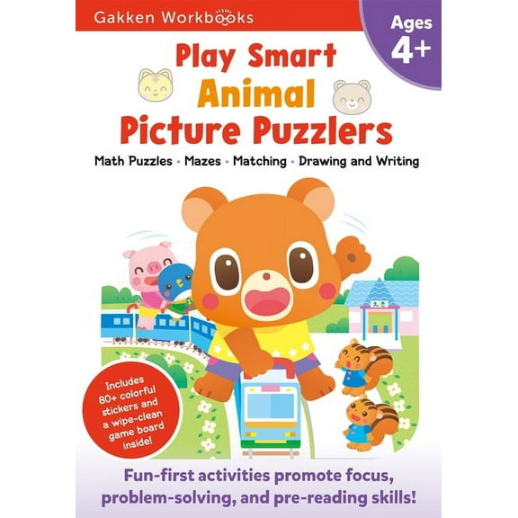 Play Smart: Play Smart Animal Picture Puzzlers Age 4  : Pre-K Activity Workbook with Stickers for Toddlers Ages 4, 5, 6: Learn Using Favorite Themes: Tracing, Mazes, Matching Games (Full Color Pages) (Paperback)
