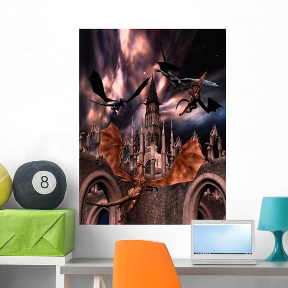 Fighting Dragons Wall Mural by Wallmonkeys Peel and Stick Graphic (36 in H x 27 in W) WM212914
